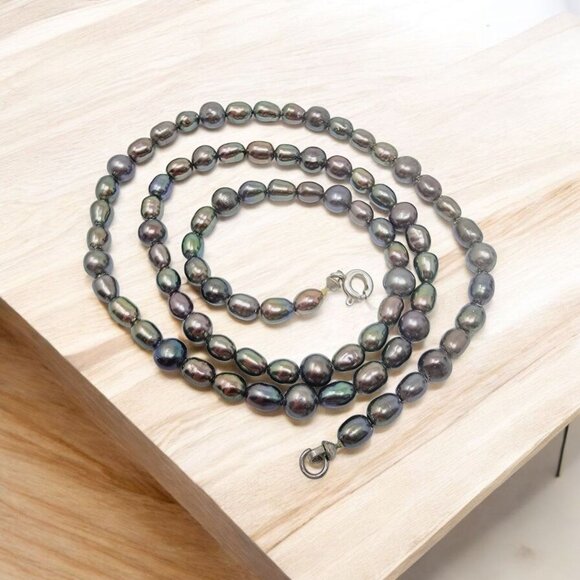 Vintage Natural Peacock Black Freshwater Pearl Choker Necklace - Picture 1 of 4